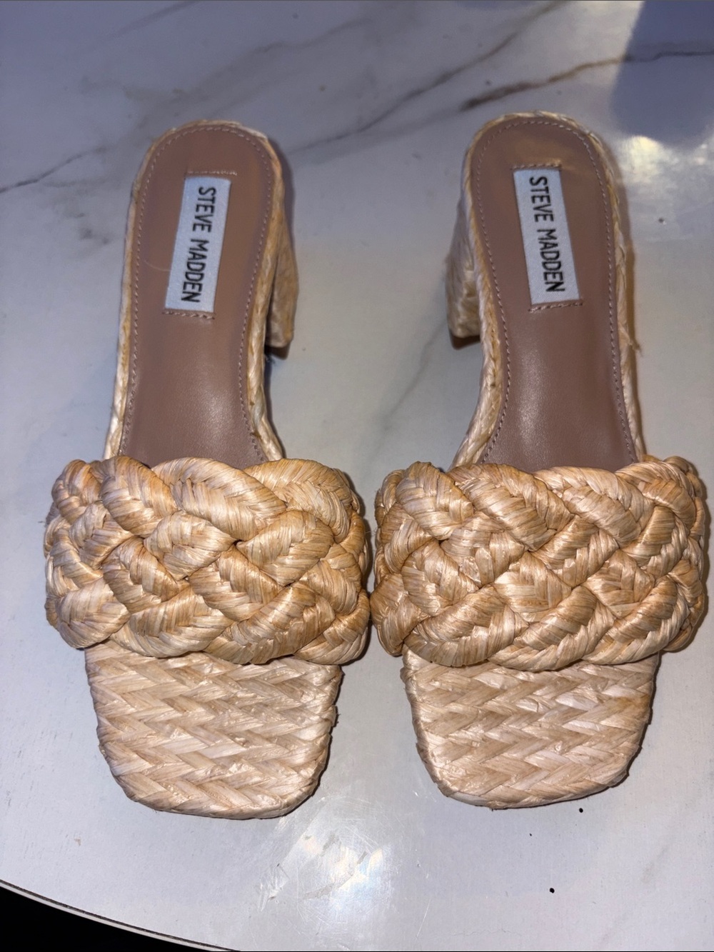 Steve Madden Braided Natural Raffia Slide Sandals - Beige